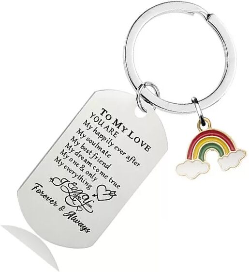 INF Porte-clés Arc-en-ciel CHW003 - Porte-clés en acier inoxydable argenté