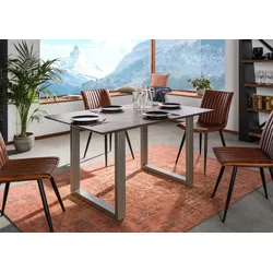 Esstisch Akazie 140x90 grau lackiert / U-Beine silber matt SWISS EDGE