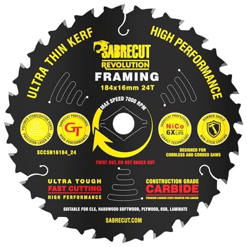 SabreCut Cirkelzaagblad 184mm 24T TCT voor Hout met 16mm Asgat