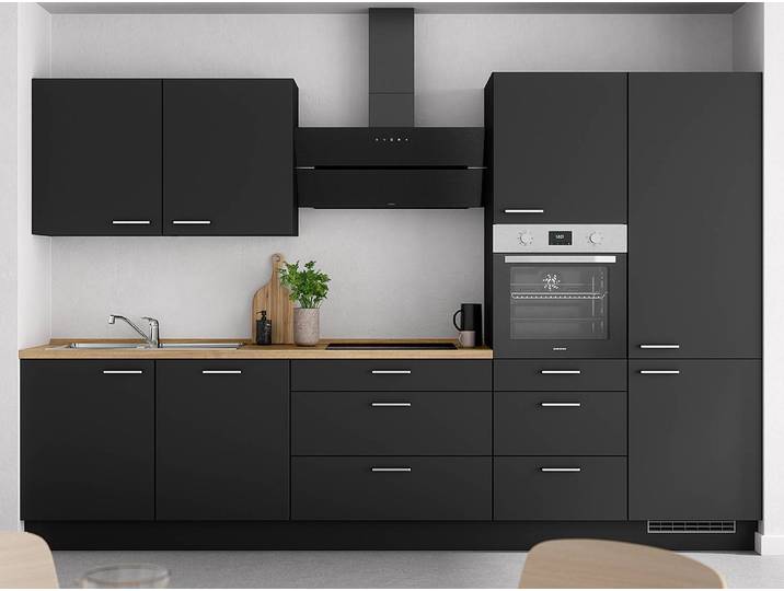 Küchenzeile High-Line Touch Variante D 330cm Ausrichtung rechts Schwarz/Schwarz/Eiche Sierra Dekor AEG