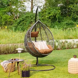 HOME DELUXE Polyrattan Hängesessel mit Gestell CIELO - Grau/Braun