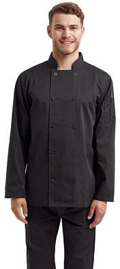 Artisan Collection by Reprime RP657 Recycled Chef Coat in Black size Small   65/35 polyester/cotton