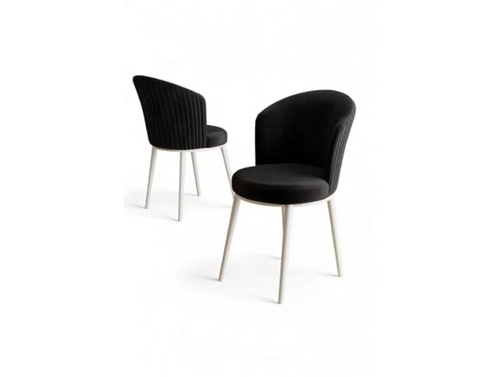 Modern Chair Set (6 Pieces), Black & White, 45 x 87 x 41 cm 100% Metal Frame, Plywood Back, Babyface Fabric Stylish & Comfortable for Home & Hotel