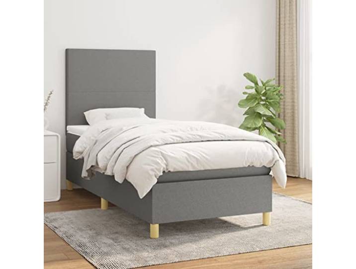 RJPLMFV Komplettes Lattenrost, 90 x 200 cm, Stoff, Dunkelgrau Verstellbarer Kopf, Matratze mit Taschenfedern, mittlere Unterstützung, Matratzenschoner inklusive