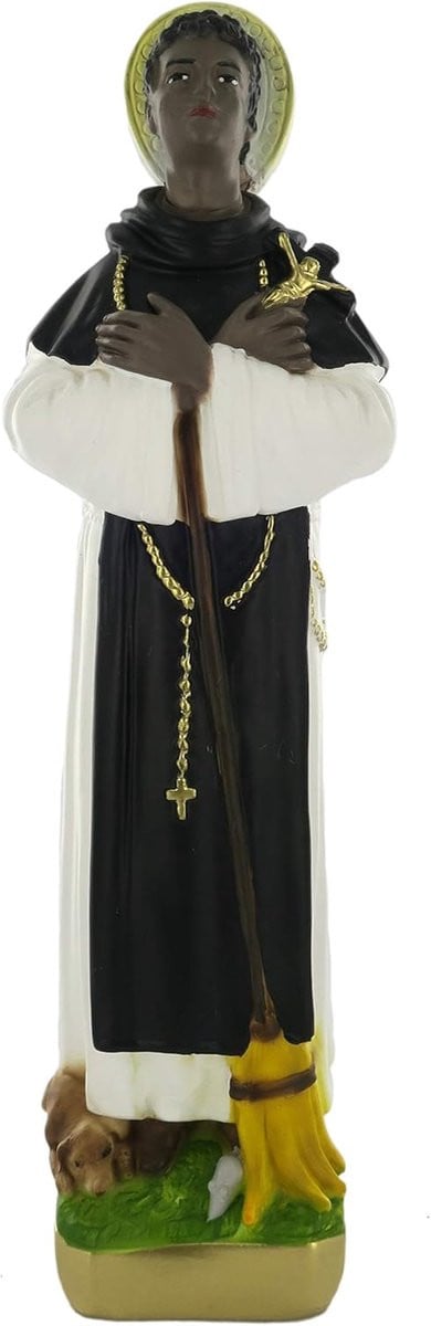 Handgeschilderd religieus beeld Sint Martino van gips voor decoratie in huis, Hoogte: 30 cm