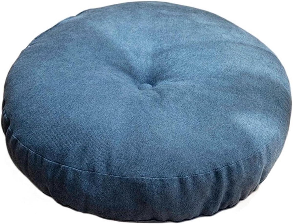 Blauw rond getuft zitkussen met diameter van 47 cm