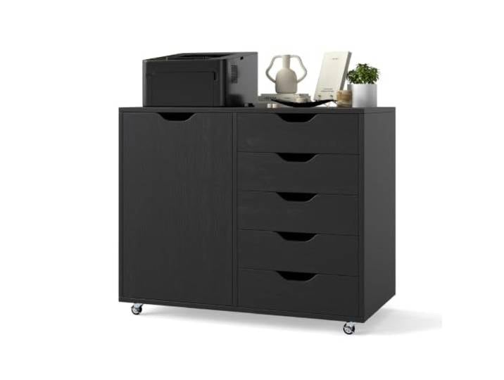 Helloshop26 Mobiles seitliches Aufbewahrungsmöbel, 79 x 40 x 65 cm, mit 5 Schubladen, praktisch und robust, moderner Stil, aus schwarzem Holz, 20_0011444