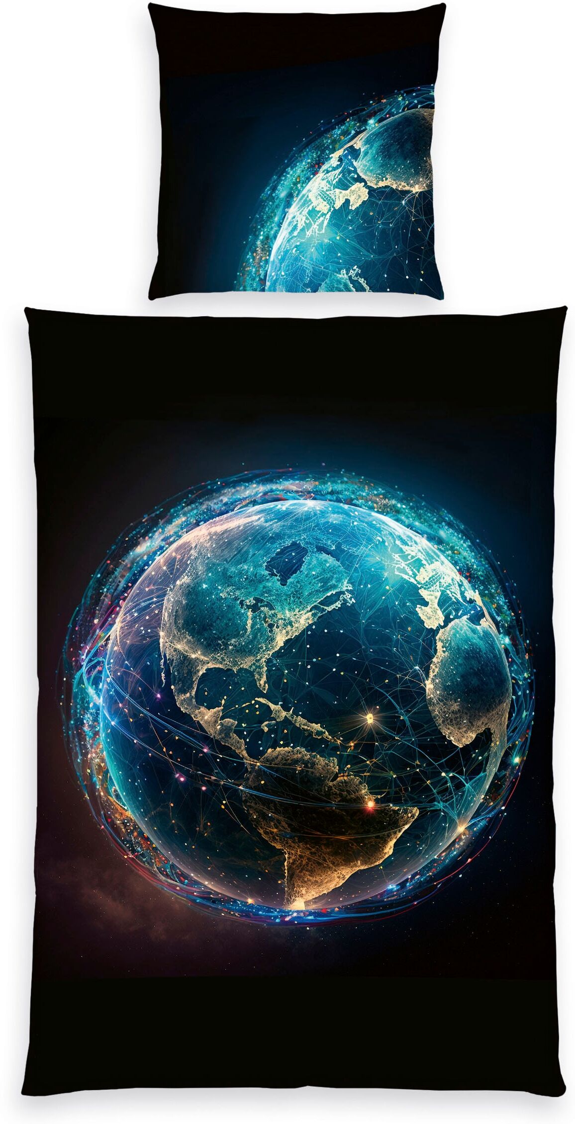 Jugendbettwäsche "Weltkugel", bunt, B/L: 135cm x 200cm, 1 Stk., 1 Stk., Microfaser, B/L: 80cm x 80cm, 2 Stk., Microfaser, Obermaterial: 100% Polyester, HERDING YOUNG COLLECTION, Bettwäsche, Jugendbettwäsche, mit tollem Motiv bunt B/L: 135cm x 200cm, 1 Stk