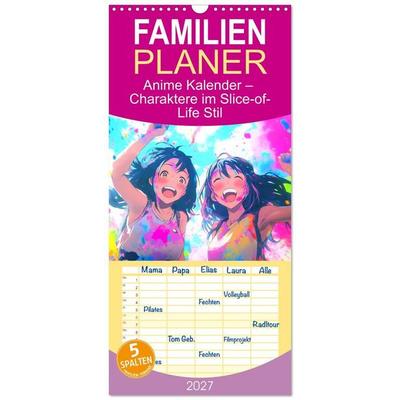 Familienplaner 2027 - Anime Kalender – Charaktere im Slice-of-Life Stil mit 5 Spalten (Wandkalender, 21 x 45 cm) CALVENDO