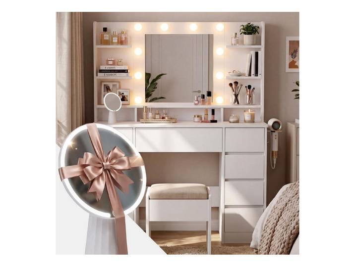 CLP Schminktisch Pretty (1er), LED 3 Lichtfarben, USB Kabel, Hollywoodspiegel