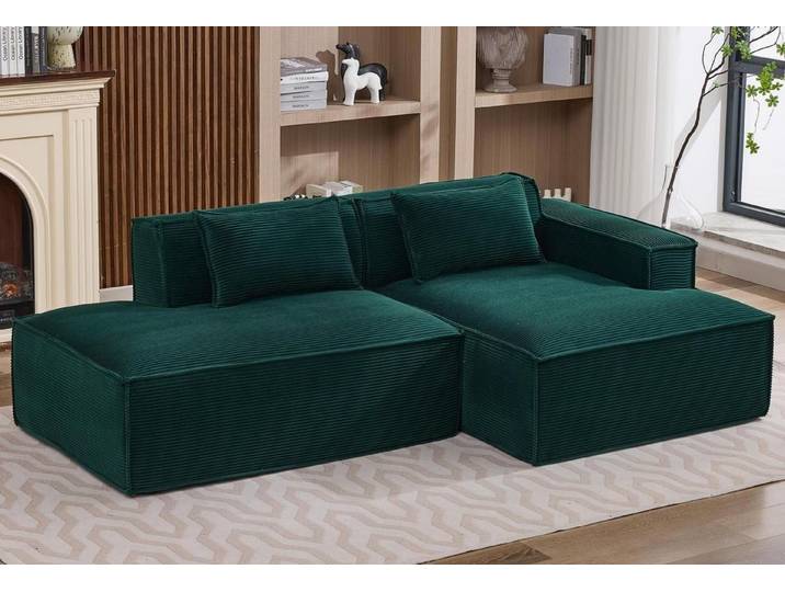 LVHOM Ecksofa Links/Rechts L-Sofa mit Schlaffunktion, 2-in-1-Modulsofa, dick gepolst, Cordstoff, ein Einsitzer-Sofa+Chaiselongue,zwei abnehm-/waschbare Zierkissen, extra breite Sitzfläche, ergonomisches Design, bis zu 300 kg, pflegeleicht, komprimiert verpackt, geeignet für Wohn-/Schlaf-/Arbeits-/Gästezimmer oder Freizeitbereich