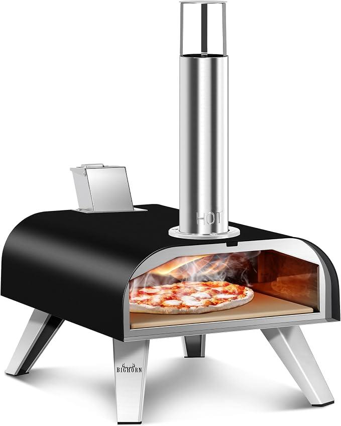 OUTDOORS Pizzaöfen Outdoor Holzpellet Pizzaofen Holzbefeuert Pizzabereiter Tragbarer Edelstahl Pizzagrill Schwarz