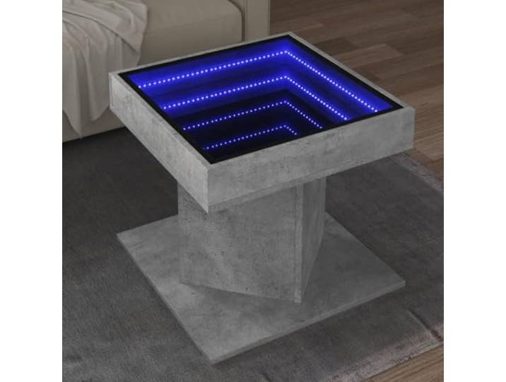 HEFZGDB LED Couchtisch Betongrau 50x50x45 cm Holzwerkstoff mit RGB Infinity Spiegel Beleuchtung und robuster Tischplatte für Wohnzimmer