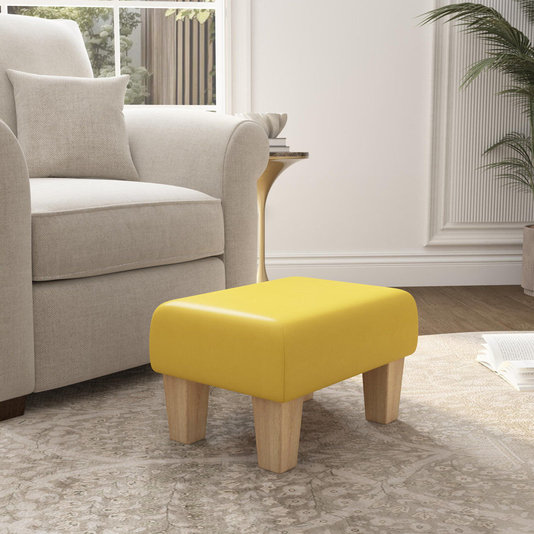 ClassicLiving Acierno Natural Wood Contemporary Leg - Faux Leather Sunflower Yellow/Natural 27.5cm H X 45cm W X 45cm D