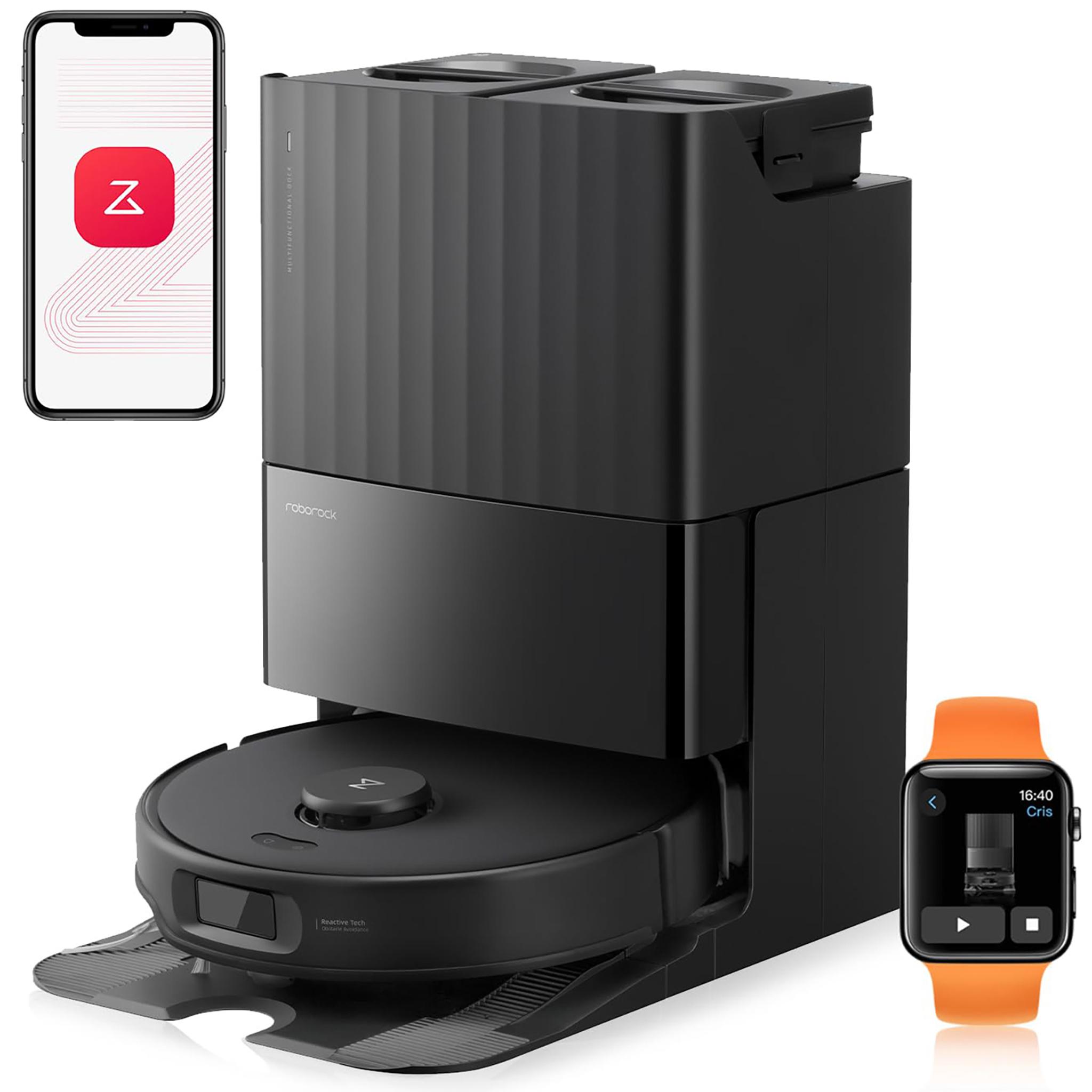 Roborock Qrevo Edge S5A Staubsauger Roboter 18.500 Pa(Upgrade von Qrevo master), Dual Anti-Tangle, 75 Heißwasser-Moppwäsche, Hebarem Wischmop Schwarz