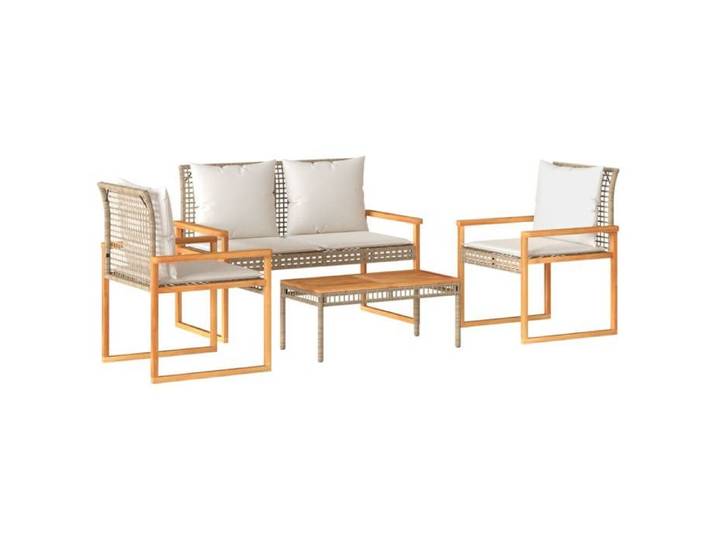 “Winter Sale TOP meuble d'extérieur arrière-cour terrasse Beige - Salon de jardin avec coussins 4pcs mélange beige résine tressée