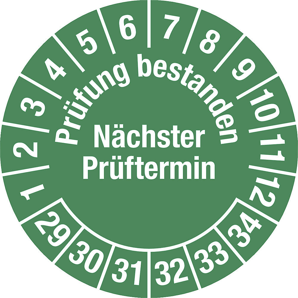 kaiserkraft Prüfung bestanden, Dokumentenfolie, Ø 30 mm, VE 10 Stk, 29 - 34, grün