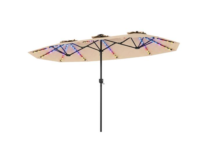 Dubbele Tuinparasol 400 x 210 cm Grote Rechthoekige Parasol met Ledverlichting Beige