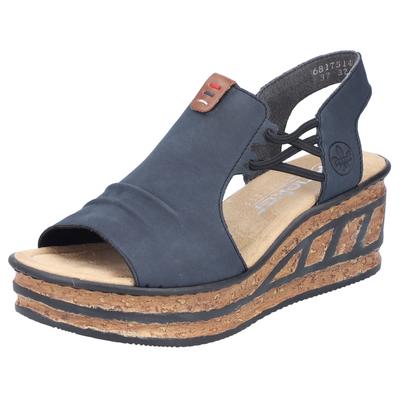 Keilsandalette RIEKER, Damen, Gr. 39, blau (dunkelblau), Nubuklederimitat, Schuhe, Sommerschuh, Sandale, Keilabsatz, mit seitlichen Stretchbändern