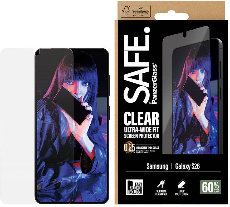 Samsung Galaxy S26 - SAFE by PanzerGlass Ultra-Wide Fit - Skærmbeskyttelse - Gennemsigtig