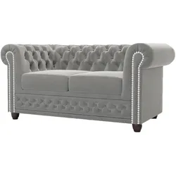CHESTERFIELD-SOFA 2-Sitzer Nyx Grau Samt