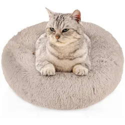 Intirilife Haustierbett in Beige Durchmesser 80 cm (Hund, Katze), Hundebett + Katzenbett
