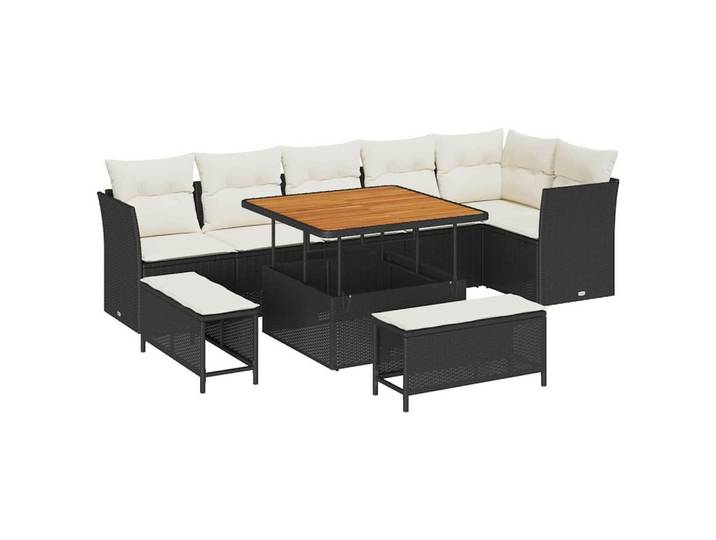 vidaXL Loungesofa Garten-Sofa-Set 9 Stk. 6-Sitzanzahl Schwarz und Creme, 9 Teile