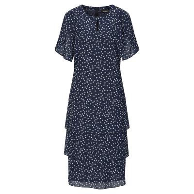 Sommerkleid GOLDNER "Sommerkleid mit Tupfen-Muster", Damen, Gr. 50, N-Gr, blau (marine, gemustert), Obermaterial: 100% Polyester PES., figurumspielend, Kleider Sommerkleid, Schlitz am Ausschnitt