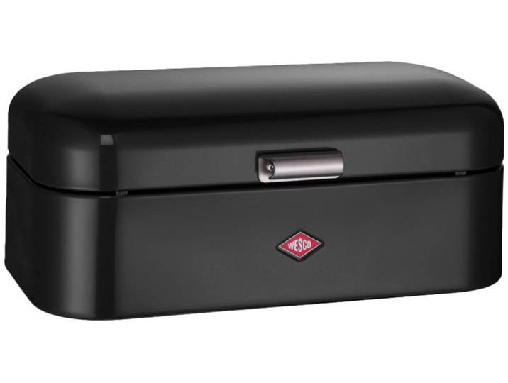 Brotkasten WESCO Grandy - Brotdose , schwarz, B:25,5cm H:16,5cm L:41cm, Stahlblech, Lebensmittelaufbewahrungsbehälter, Brotkasten, Lüftungslöcher auf der Rückseite, Metallschaniere