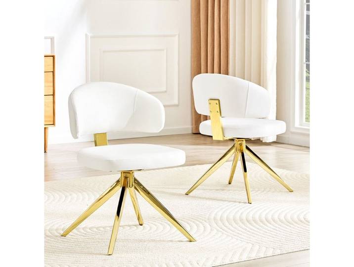 WOVREO Lot de 2 chaises de salle à manger pivotantes 360° en similicuir PU blanc