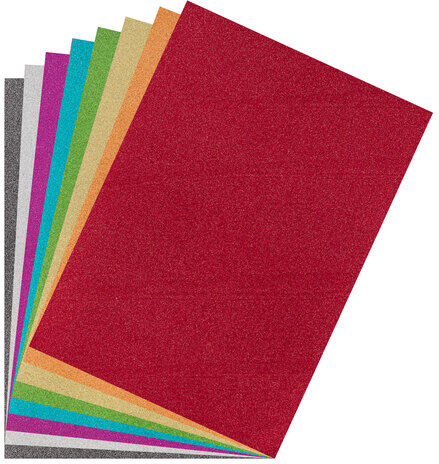 Glitterpapier "Grundfarben", 21 x 29,7 cm, 8 Blatt