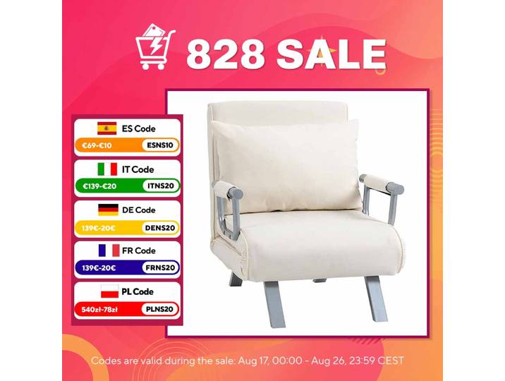 Homcom Canapé-lit simple inclinable avec oreiller 65X69X80 cm Crème