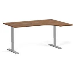 Höhenverstellbarer Schreibtisch, 2 Motoren, 74-121 cm, Ecke L/R, Tischplatte 160x120 cm, graues Metallgestell, Nussbaum