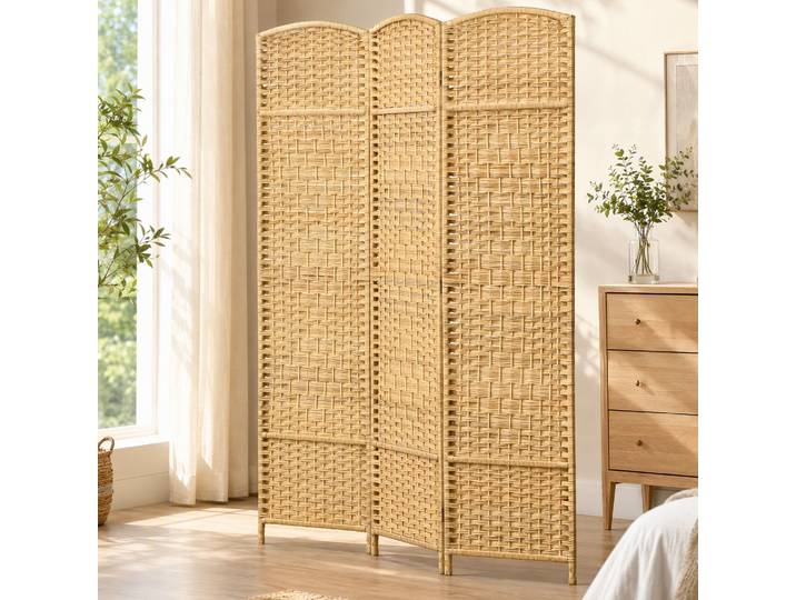 HOMCOM Paravent Bois 3 Panneaux Pliable 135x180cm Naturel