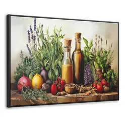 LEINWAND Bilder mit Rahmen - Stilleben - Kräuter - Gewürze - Früchte - Farbenfroh - 140x90