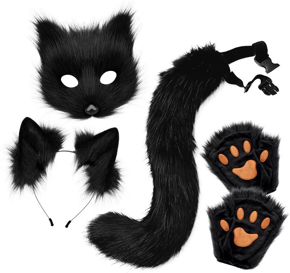 INF Ensemble de Masque de Renard en Peluche pour Halloween - Accessoires de Costume 4 Pièces