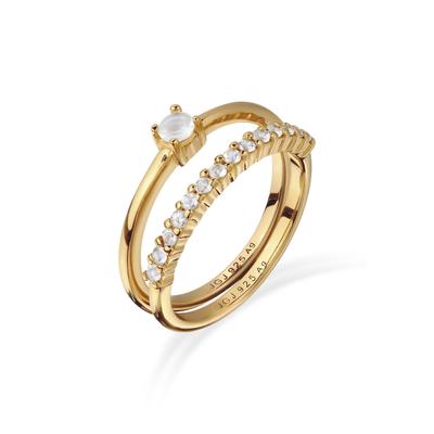 Ring-Set ELLI PREMIUM "Ring Ringset mit Mondstein Regenbogen 925 Sterling Silber" Gr. 54, gold, Fingerringe, Damen, 54, Silber 925 (Sterlingsilber)
