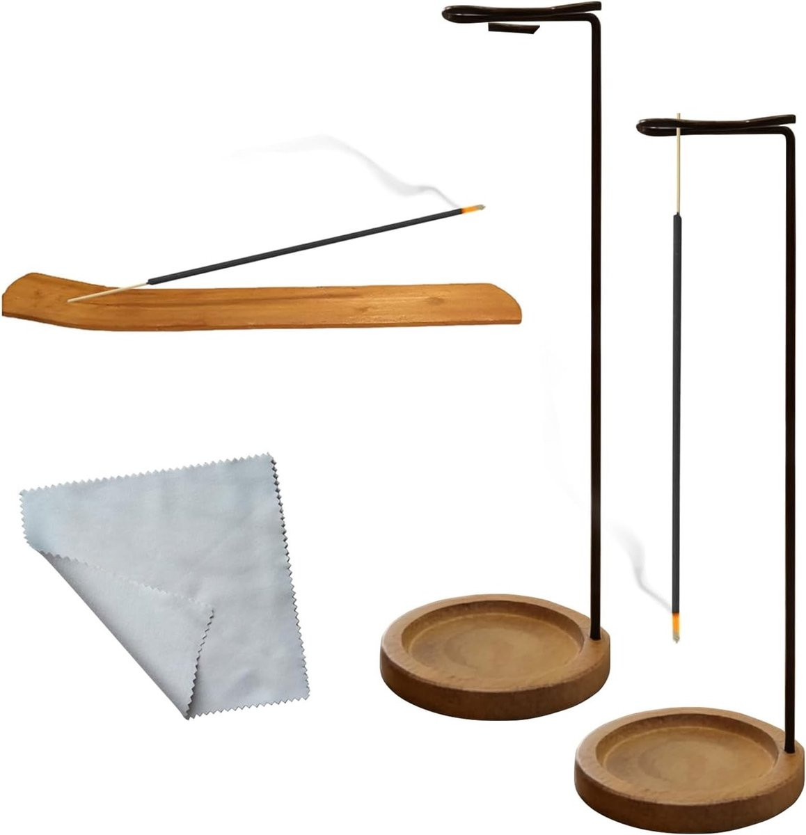 Set van 2 Wierookhouders met Asopvang en Stofdoek voor Yoga, Meditatie en Aromatherapie