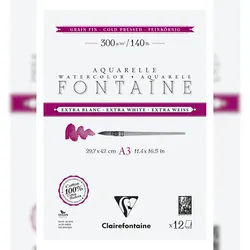 Clairefontaine 5x Fontaine, Aquarellpapier extraweiß feinkörnig, Block 2-seitig geleimt, 12 Bogen A3 300g - 976048C