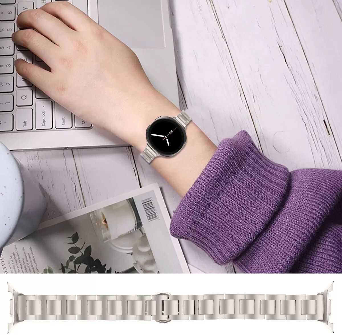 INF Edelstahl-Metallarmband kompatibel mit Watch8/8 Classic - Butterfly-Verschluss Sternenlicht