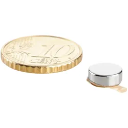 20 Scheibenmagnete aus Neodym, selbstklebend silber | 10 mm x 3,5 mm | 3M 468