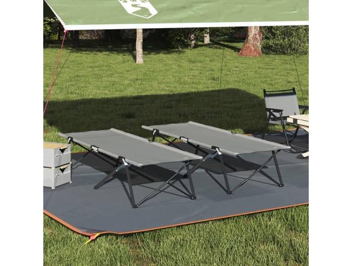 Lit de plage pliant - 2 pcs - Tissu Oxford 600D - Couleur gris - Cadre en métal solide