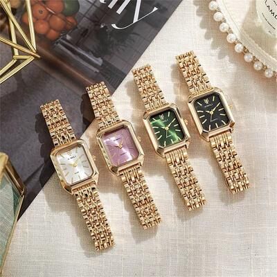 Uplifted Finds Womens Minimalist Square Quartz Watch Orange Silicone Strap Casual Sports green