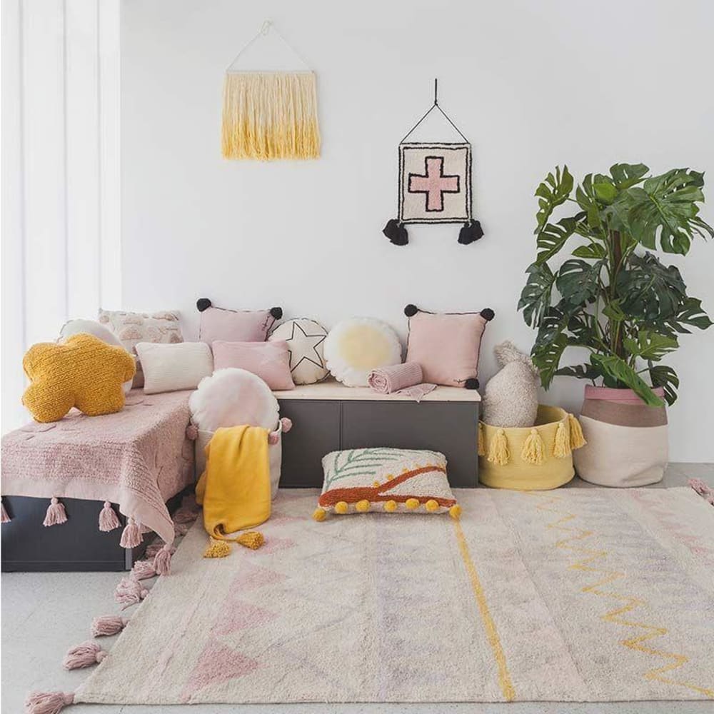 Lorena Canals Tapis coton motif indien beige et rose 120x160 Beige 160x1x120cm