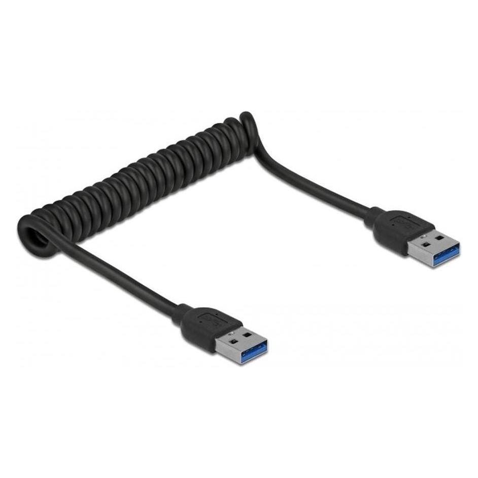 Delock USB 3.0-Spiralkabel USB-A - USB-A, 120cm Schwarz (1.20 m, USB 3.2 Gen 1) (85348)