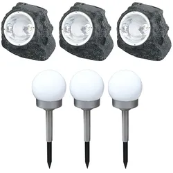 Solarlampen Gartendeko Lampen Steinoptik für Außen Garten LED Terrassen Dekoration Kugel Solar, Kunststoff weiß grau, LED 3000K, 6er Set