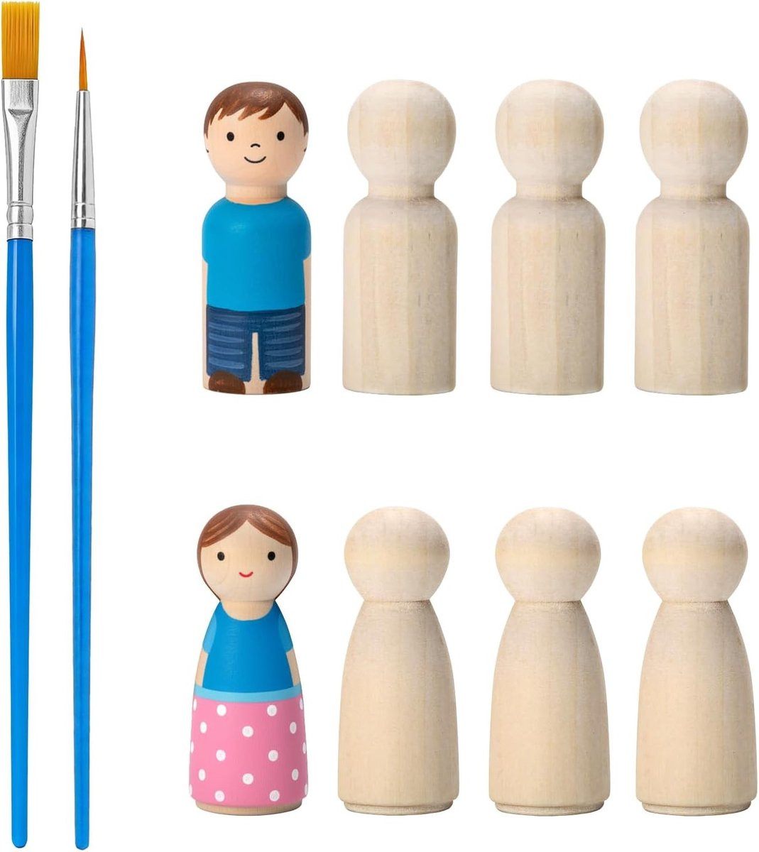 40 Stuks Onbehandelde Houten Poppen Miniatuur Figuren van 53 mm voor Bruiloft en Verjaardag Decoratie met Borstel