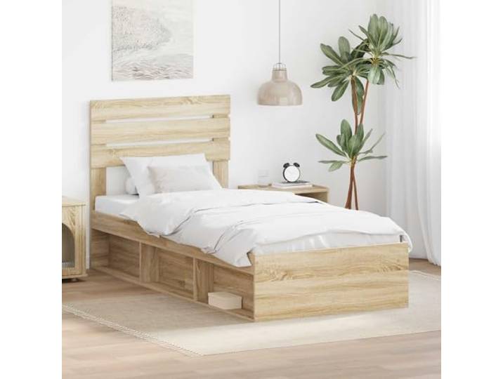 RJPLMFV Bettgestell, Kiefer, massiv, 100 x 200 cm Mit Kopfteil, feste Latten inklusive, robuste Struktur, leicht zu reinigen