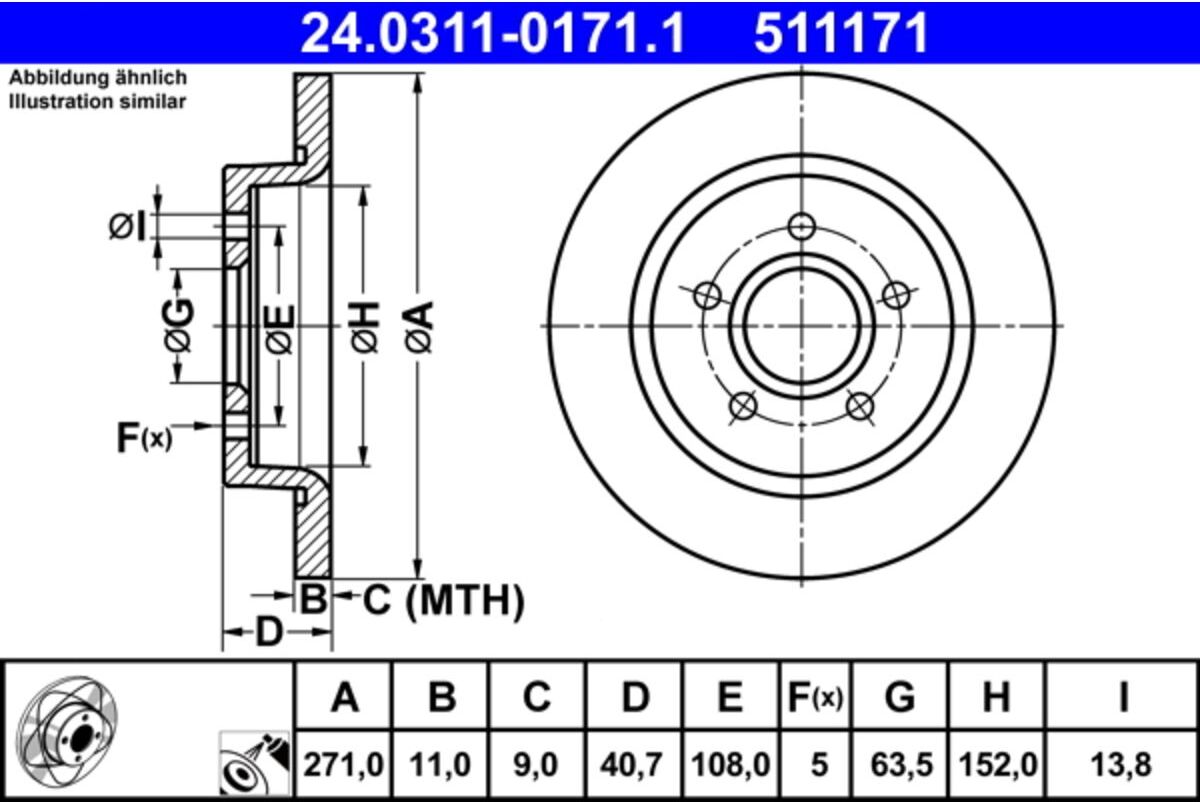 Bremsscheibe ATE PowerDisc 24.0311-0171.1, 1 Stück