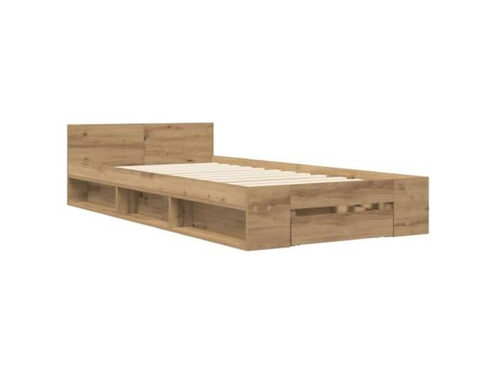 KTHLBRH Bettrahmen mit Schubladen Eiche Handwerk 80 x 200 cm Technisches Holz, feste Latten, Kapazität 140 kg, integrierter Behälter
